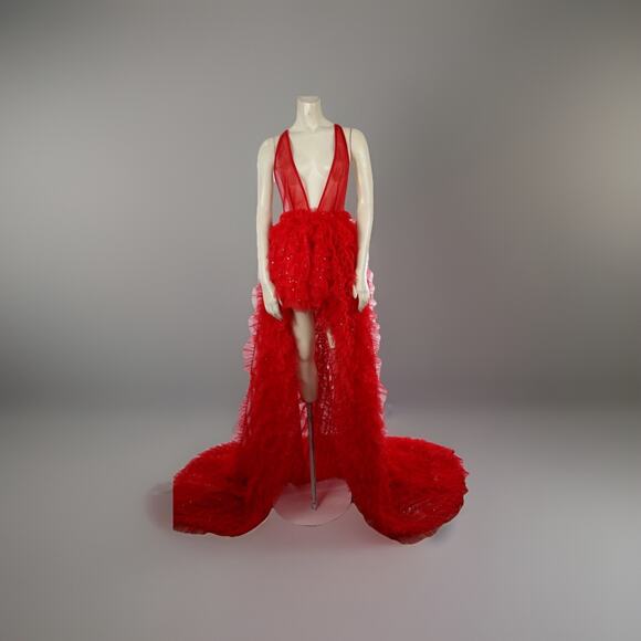 BRONX & BANCO Red Lace Maxi Dress Sleeveless Gown Size 2 Formal Evening - Picture 2 of 16